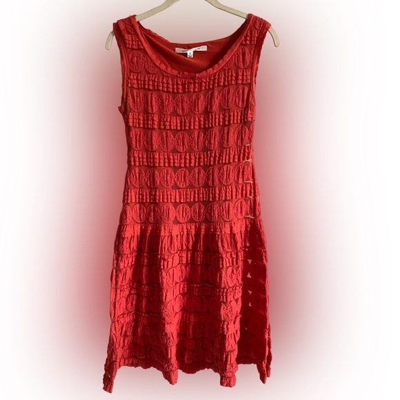 MAX Studio Burnt  Orange Boho Patterned Midi Dress Size Small - Picture 1 of 8